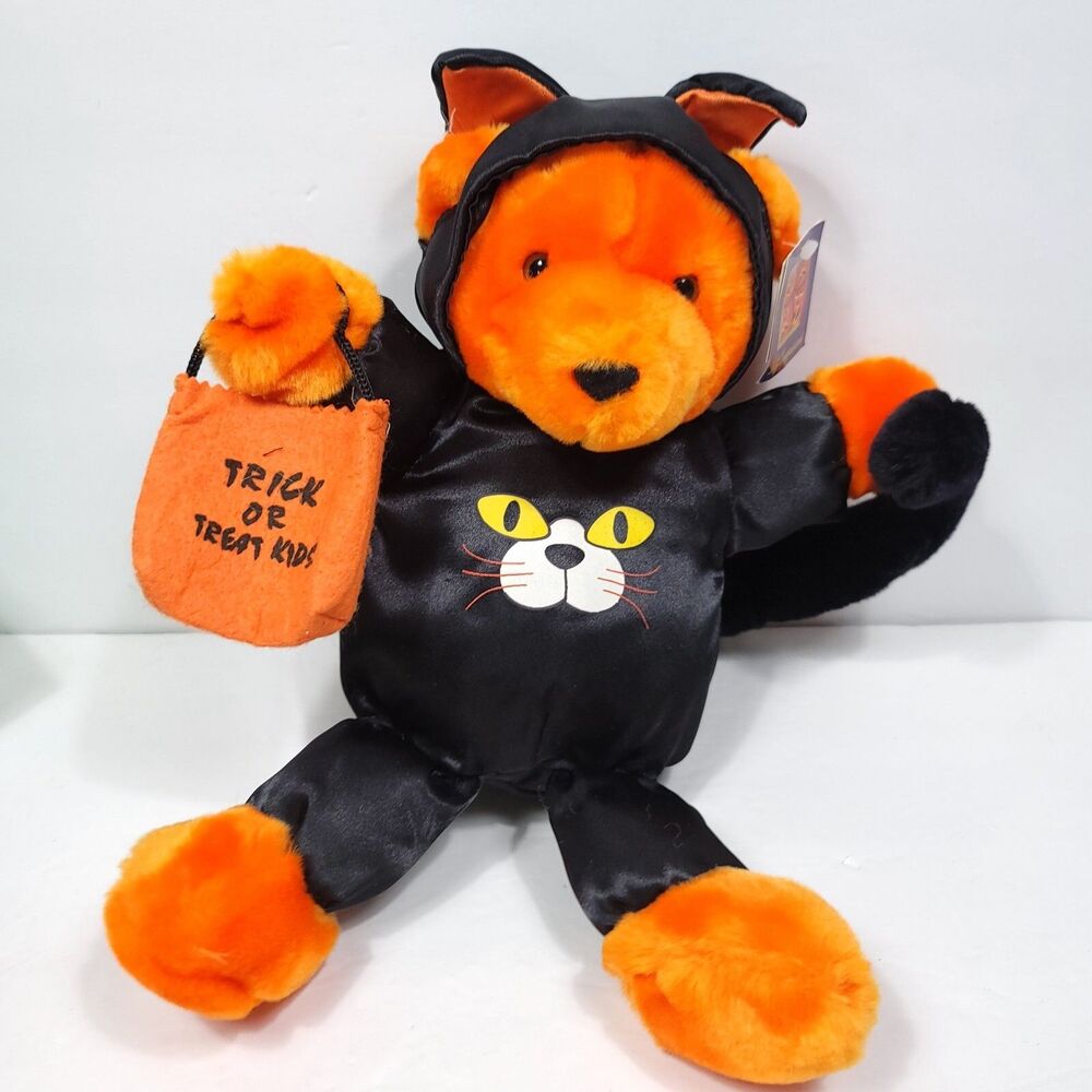 Halloween Orange Bear Black Cat Costume Plush Stuffed Animal 14" Dan Dee